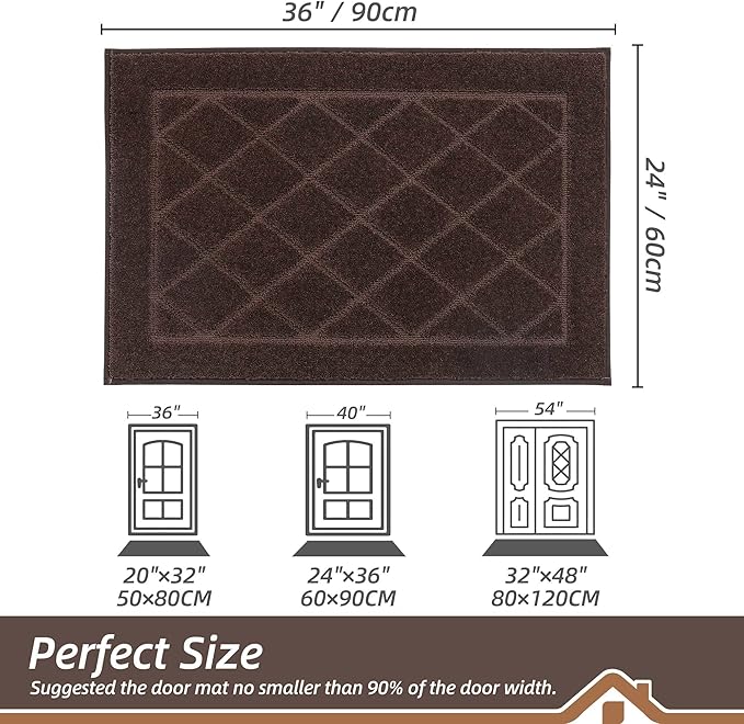 BEQHAUSE Dirt Trapper Door Mat 24" x 36", Doormat Non-Slip Entryway Rugs Washable, Dog Door Mat Stain Resistant and Absorbent Welcome Floor Mat for Front Back Door, Muddy Wet Shoes & Paws, Brown-Ruum Studio Home