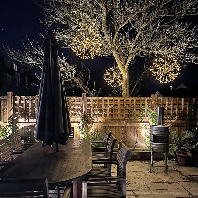 Christmas led Sparkle Ball Hanging Outdoor décorations -Haning Twig Ball,Snowflake Ornament Lights Indoor Outdoor Festive Holiday Décor 24Inch (Warm White)-Ruum Studio Home