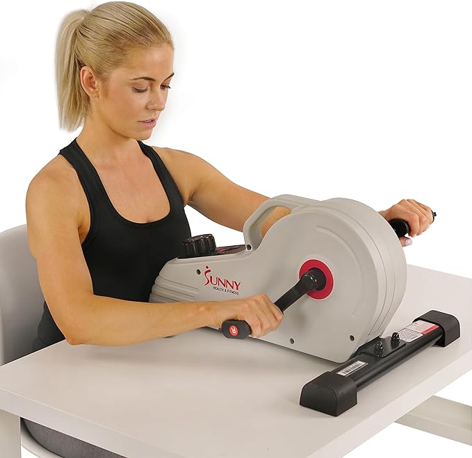 Sunny Health & Fitness Dual Function Under Desk Pedal Exerciser, Portable Indoor Cardio Mini Bike at Home, Arm/Leg Cycle for Seniors, Optional Magnetic, Motorized & Free SunnyFit App Bluetooth Connect-Ruum Studio Home