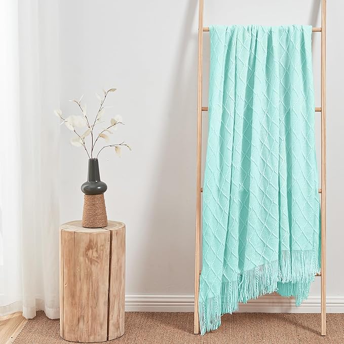 inhand Knitted Throw Blanket for Couch and Bed, Soft Living Room Home Decor Knitted Blanket with Tassel, Outdoor Lightweight Breathable Summer Blanket, Farmhouse Warm Woven Decorative, 50"x60"-Ruum Studio Home