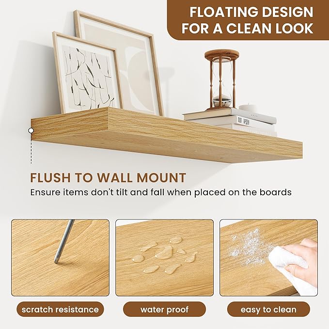 fuqing Floating Shelves for Wall, Bathroom Shelf Wall Mounted for Storage, Shelves with Invisible Bracket for Bedroom, Kitchen, Living Room, Farmhouse Small Book Shelf, 24 Inch Set of 2, Oak-Ruum Studio Home
