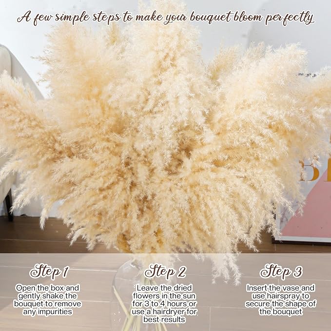 40" 33PCS Dried Pampas Grass Decor Tall,Large Natural Beige pompas Grass Tall Pampas Grass for Floor Vase,Wedding,Party,Farmhouse,Boho Home Decor,and Creating a Bohemian Ambiance-Ruum Studio Home