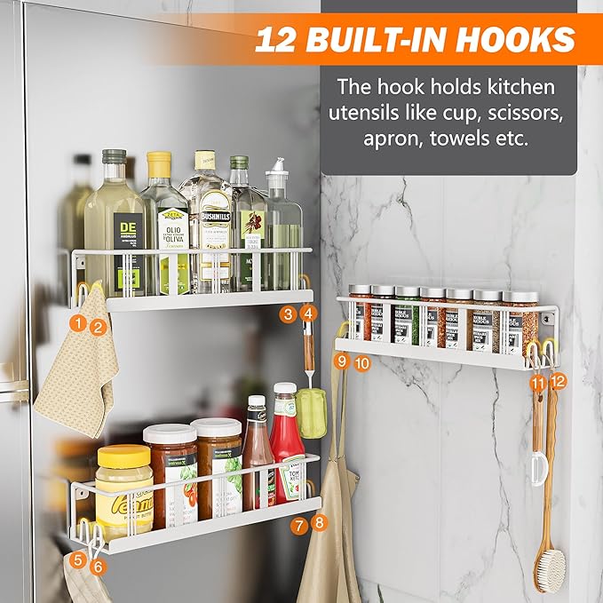 Spice Rack Wall Mounted 3 Pack, Space-Saving Spice Organizer for Spice Jars and Seasonings,Screw or Adhesive Hanging Spice Rack Organizer for Your Kitchen Cabinet,or Pantry Door White-Ruum Studio Home