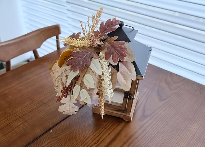 Fall Themed Decorative Wooden Hurricane Candle Lantern - Candle Holder Fall Decor for Home Farmhouse Indoor Outdoor Table Shelf - 14" Tall-Ruum Studio Home