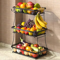 3 Tier Fruit Basket for Kitchen Counter with 2 Mobile Banana Hangers, 2025 Pro Detachable Metal Fruit Bowl with Wooden Handle, Fruit Holder for Bread Snack Veggies with Protective Mats-Ruum Studio Home