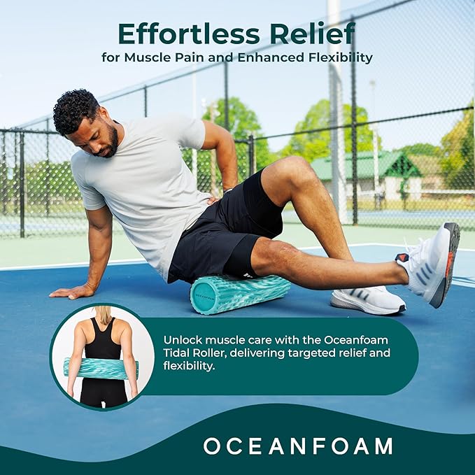 Oceanfoam Tidal Roller - Jade & Seafoam Marbled - Muscle Massage Foam Roller for Back Pain & Stretching - Firm and Ergonomic Wide Wave Textured - Yoga, Athletics, & Wellness - Full Size, 20" x 5"-Ruum Studio Home