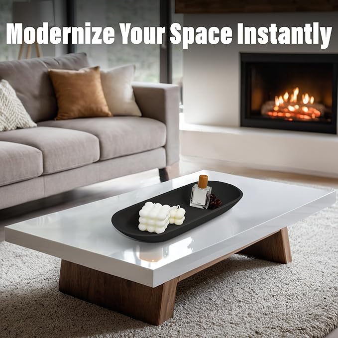 Large Decorative Bowl for Home Decor - Long Dough Bowl with Anti Slip Base for Table Centerpieces - Black Minimalist Design Dough Decor Bowl for Coffee Table, Dining Table Centerpiece-Ruum Studio Home