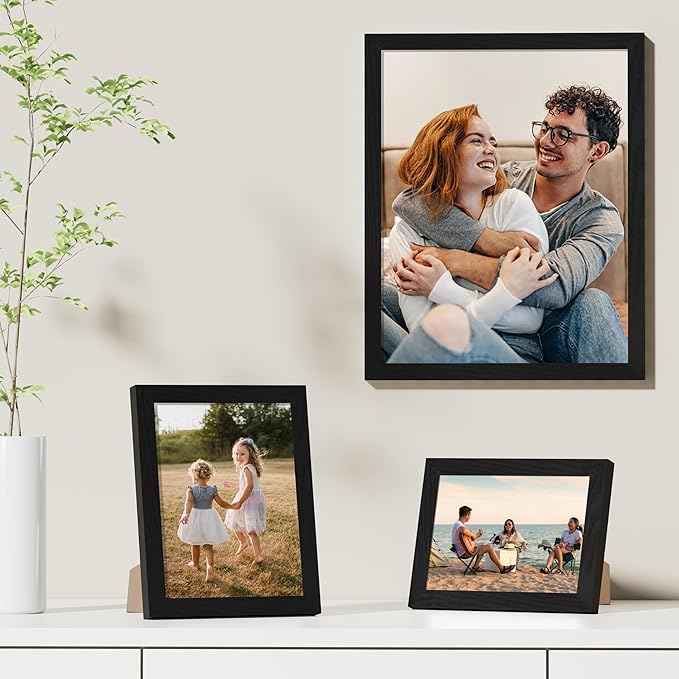 Vittanly 11x14 Picture Frames Set of 9, Shatter Resistant Plexiglass, Display 8x10 Pictures with Mat or 11x14 without Mat, Photo Frames for Wall or Tabletop, Engineered Wood, Black-Ruum Studio Home