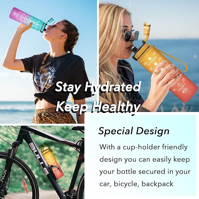 Enerbone Water Bottle, Leakproof BPA & Toxic Free, Motivational Water Bottle with Times to Drink and Straw, Fitness Sports Water Bottle with Strap for Office, Gym, Outdoor Sports-Ruum Studio Home