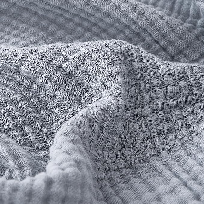 EMME Cotton Muslin Throw Blanket Couch Breathable Gauze Blanket Soft Lightweight Blankets Adults (Dusty Blue, 50"x60")-Ruum Studio Home