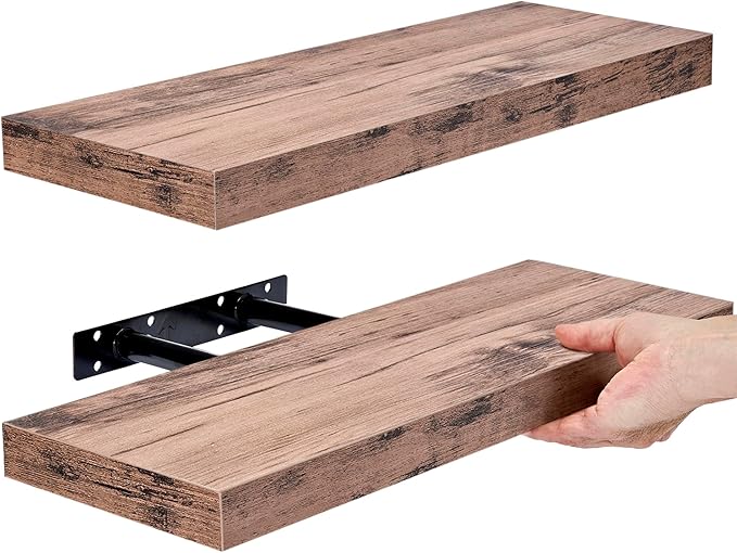 Sorbus Floating Shelves for Wall, Bathroom Shelves Wall Mounted for Kitchen, Bedroom, Bathroom Storage Over Toilet, Hanging Book Shelf for Wall Home Decor Living Room (Mahogany, 2 Pack)-Ruum Studio Home