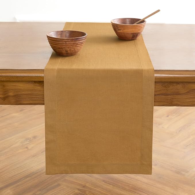Solino Home Linen Table Runner 120 Inches Long - 100% Pure Linen Caramel Dining Table Runner 14 x 120 Inch for Fall, Autumn, Thanksgiving - Fete-Ruum Studio Home
