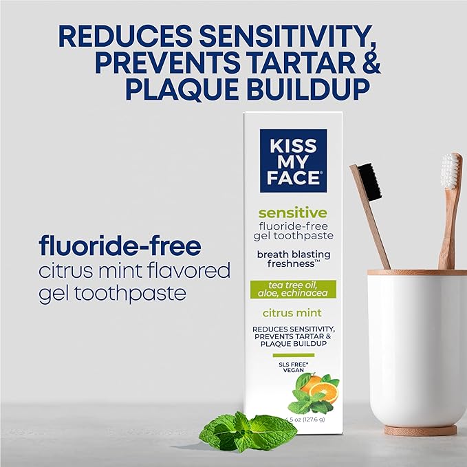 Kiss My Face Sensitive Toothpaste Gel, Citrus Mint Gel, Protection for Sensitive Teeth and Gums, with Tea Tree Oil, Aloe and Iceland Moss, Fluoride Free, Vegan, 4.5 oz, 6 Pack-Ruum Studio Home