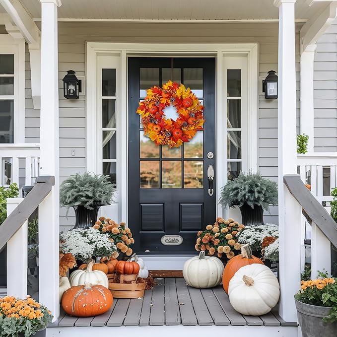 DiliComing Fall Wreath Front Door Wreath - 20 inch Fall Wreaths for Front Door, Autumn Wreaths with Pumpkin Maple Leavses for Indoor Outdoor Outside, Home Decor for Thanksgiving Harvest-Ruum Studio Home