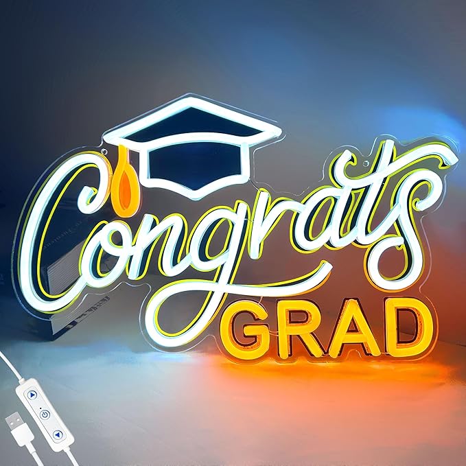 SELICOR Congrats Graduation Neon Sign with Cap - 15" x 8", Adjustable LED Light Up Sign for Prom Party, Photos, Class of 2025 Celebrations, Graduation Gift for Dorm Backdrop Room Decor-Ruum Studio Home