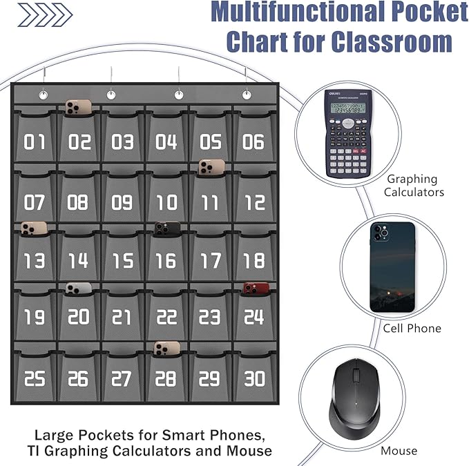 Loghot Classroom Accessories Closet Pocket Chart for Cell Phones Holder Wall Door Hanging Organizer (30 Pockets Gray)-Ruum Studio Home