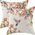 Hummingbird Flower Pillow Covers 20 x 20 Inch Set of 2 for Watercolor Floral and Birds Spring Blooming Decor Throw Pillows Nature Plant Outdoor Decorative Cushion Cases for Couch Bed Decoration-Ruum Studio Home