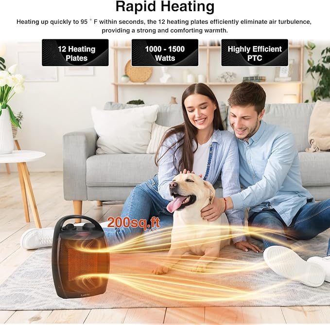 Small Portable Space Heater for Indoor Use - Lutntc 1500W Safe and Quiet Ceramic electric Heater Fan, Heat Up 200 Square Feet for Room, Office, Desk-Ruum Studio Home