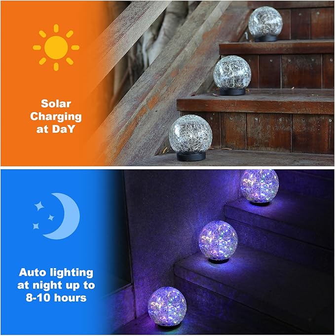 Solar Globe Lights Outdoor Waterproof-Solar Balls-Solar Garden Lights-Orbs for Outside 2 Pack Cracked Glass Ball for Lawn Patio Yard Backyard Decorations-Ruum Studio Home