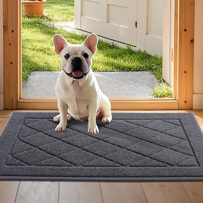 JSEI Dirt Trapper Door Mat 24"x36", Non-Slip Washable Entryway Mats, Dog Door Mat, Stain Resistant and Absorbent Floor Mats, Low Profile Welcome Mat for Front Back Door, Dark Grey-Ruum Studio Home