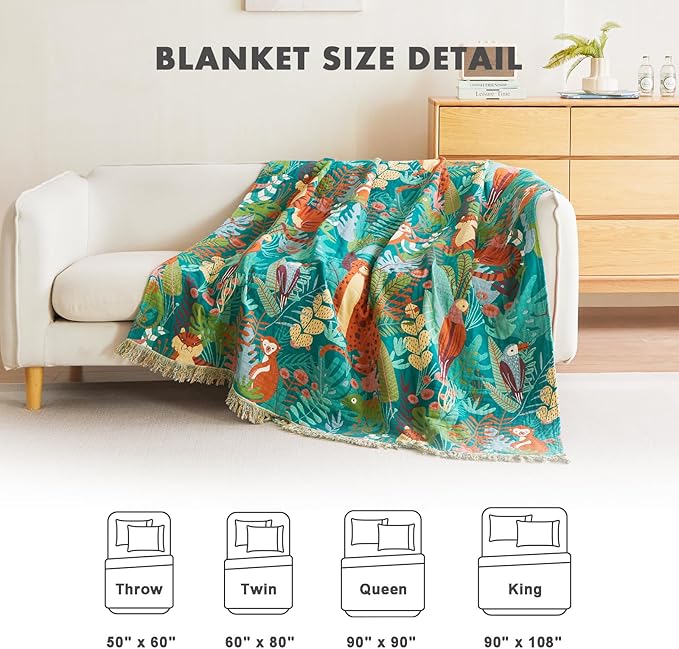 MSGKV Throw Blanket for Couch Bed Cotton Muslin Breathable Animals Twin Size Blanket 60"x80" for All Seasons Lightweight Farmhouse Blankets Home Decor-Ruum Studio Home