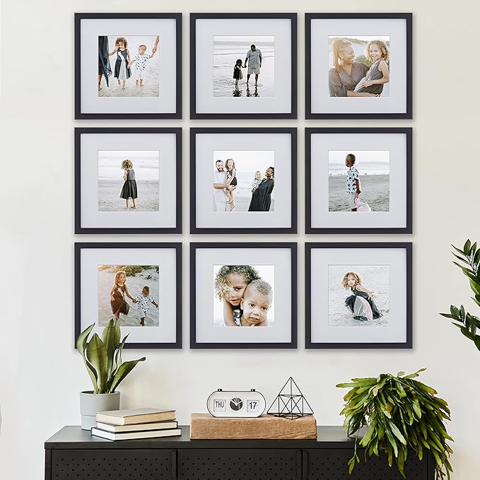 Sheffield Home 9 Piece Gallery Wall Frame Set, 12x12 in. Matted to 8x8 in. (Matte Black)-Ruum Studio Home