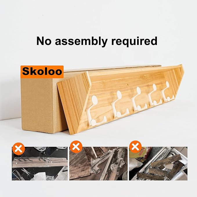 SKOLOO Wall Shelf with Hooks, 35-Inch Coat Rack Wall Mount with Shelf Organizer - Lightweight & Sturdy, 5 Tri Hooks - Perfect for Entryway, Hallway, Living Room, Bedroom, Mudroom, Natural & White-Ruum Studio Home