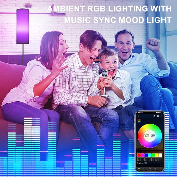 FRIDEKO HOME Floor Lamps for Living Room, Dimmable Colors Temperature & Brightness, Modern Floor Lamp Remote, Tall Standing Lamps for Kid Room Bedroom Office, White Lampshade 9W RGB Smart Bulb-Ruum Studio Home