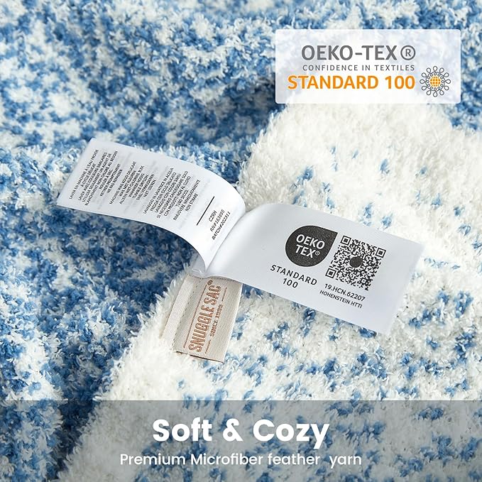 Snuggle Sac Blue Blanket Twin Size for Bed and Sofa, Reversible Super Soft Blankets Warm Cozy Knit Blankets Fuzzy Plush Lightweight for Couch, Picnic, Ombre Blue, 60x80 inches-Ruum Studio Home