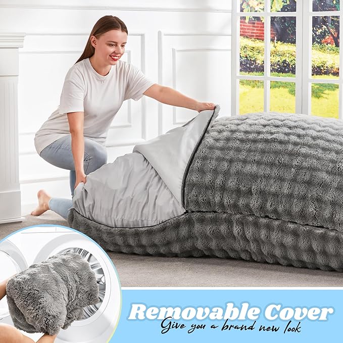 Hobestluk 3 in 1 Bean Bag Chair Giant Bean Bag Chairs for Adults with Bubble Cover Convertible Bean Bag Floor Cushion with Machine Washable Cover for Living Room (Bubble Grey)-Ruum Studio Home