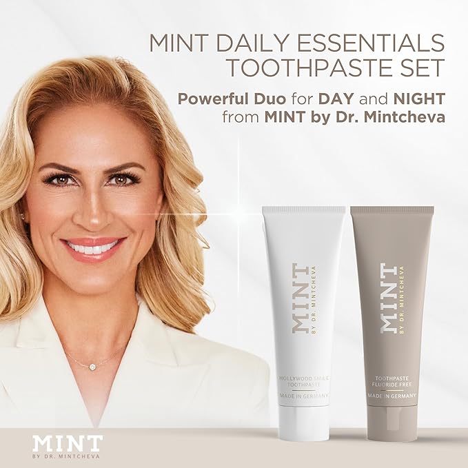 Mint Day & Night Toothpaste Set (2X 85ml) – with & Without Fluoride – MPT1 Ultra Polish Technology with Perlite – Natural Whitening, Gentle Low Abrasion, Vegan, Microplastic-Free, Mor-Ruum Studio Home