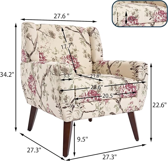 UIXE Floral Accent Chair, Modern Upholstered Armchair in Fabric for Living Room, Comfy Club Arm Chairs Single Sofa Button Tufted Bedroom Reading Seat - Pattern Floral, Set of 2-Ruum Studio Home