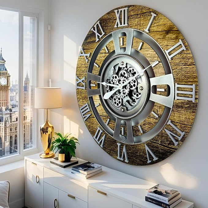 The Gears Clock Real Moving Gear Wall Clock England Line (Gold Antique, 36 inches (90 cm))-Ruum Studio Home