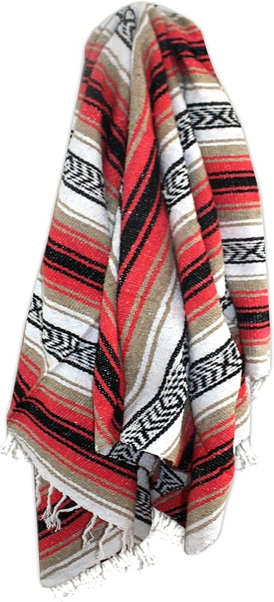 Del Mex Classic Mexican Blanket, Large Authentic Woven Falsa Throw (70"x50"), Artisan Southwest Décor for Beach, Yoga, Outdoors (Pink/Tan)-Ruum Studio Home