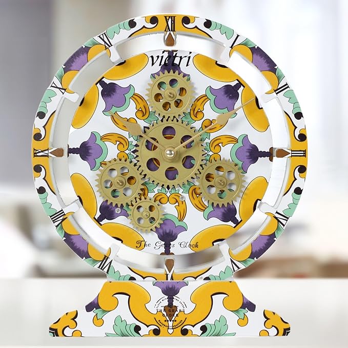 The Gears Clock Wall Clock Italy Collection with Moving Gears (Vietri, 10 inch Round)-Ruum Studio Home