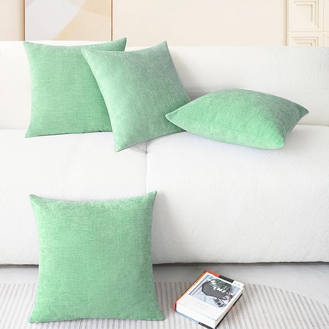 CaliTime Throw Pillow Covers Decorative 18 X 18 Inches Pack of 4 Cozy Chenille Cushion Cases for Couch Sofa Bed Living Room Home Grey Green-Ruum Studio Home