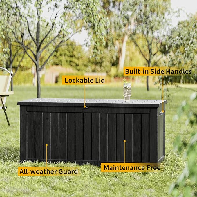 270 Gallon Outdoor Storage Box Waterproof Lockable Resin Deck Box Large, Patio Storage Bin for Pool Accessories Cushion Furniture, Garden Tools, UV-Resistant Outside Delivery Black-Ruum Studio Home