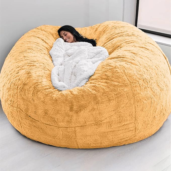 Big Huge Giant Bean Bag Chair for Adults, (No Filler) Bean Bag Chairs in Multiple Sizes and Colors Giant Foam-Filling Required- Machine Washable Covers, Double Stitched Seams (Yellow,6FT)-Ruum Studio Home