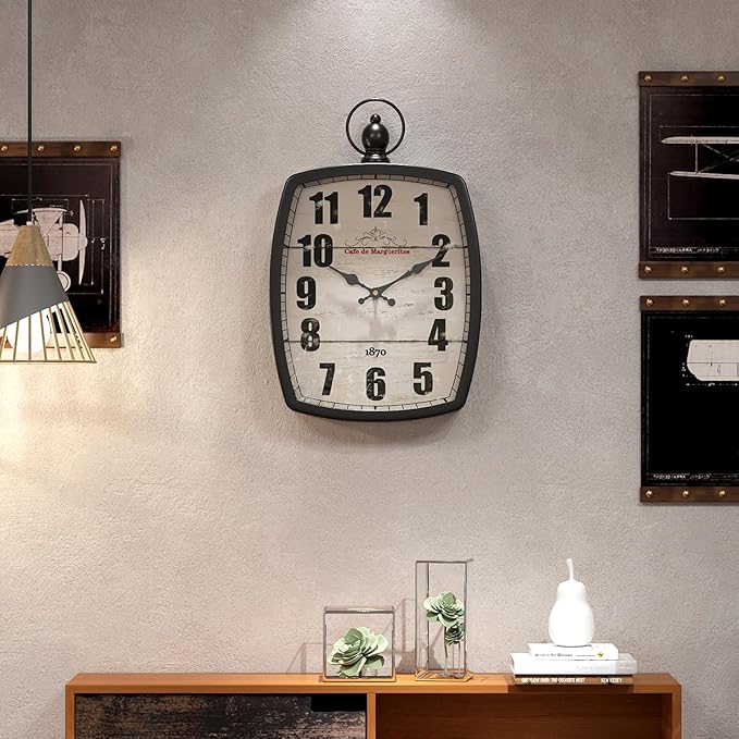 Menterry Rectangle Retro Large Wall Clock, Old-Fashioned Vintage Design, Black Antique Style, Battery Operated Silent Decor Wall Clocks for Farmhouse,Kitchen,Office (15.5" H x 10.2" W)-Ruum Studio Home