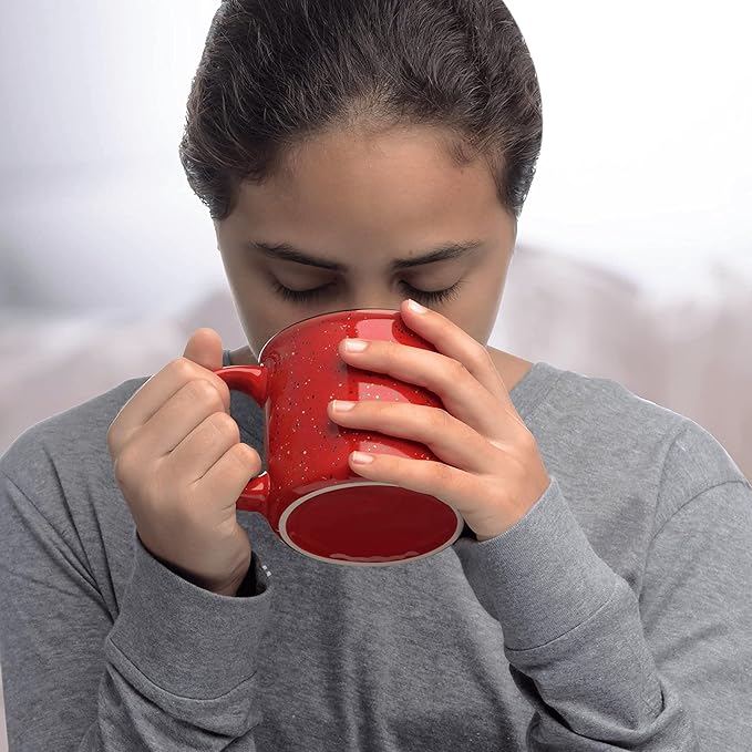 DISCOUNT PROMOS Ceramic Campfire Coffee Mugs 13 oz. Set of 10, Bulk Pack - Perfect for Tea, Espresso, Cappuccino, Hot Cocoa - Red-Ruum Studio Home