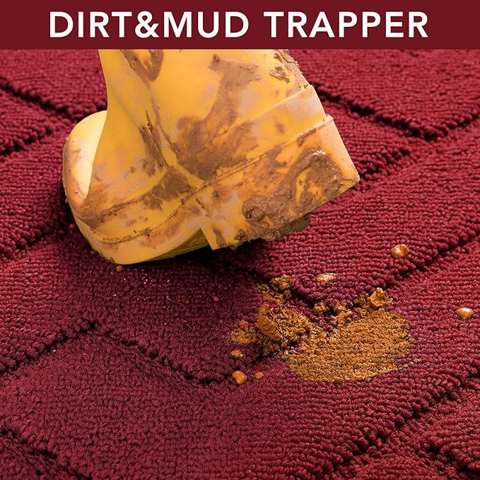 hicorfe Front Door Mat Outside Entrance,36"x59" Absorbent Muddy Dirt Resist Welcome Door Mats Outdoor Indoor,Stain and Fade Resistant,Non Slip Backing Entry Mat Doormat for Entryway(Red)-Ruum Studio Home