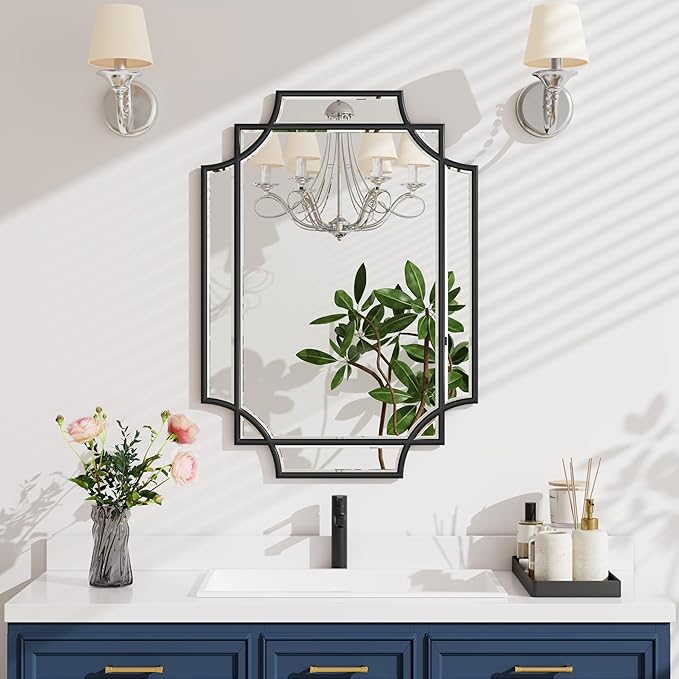 Bathroom Mirror for Wall Black Farmhouse Wall Vanity Mirror for Over Sink Wood Framed Beveled Mirrors Deco（20 * 28IN/Black）-Ruum Studio Home