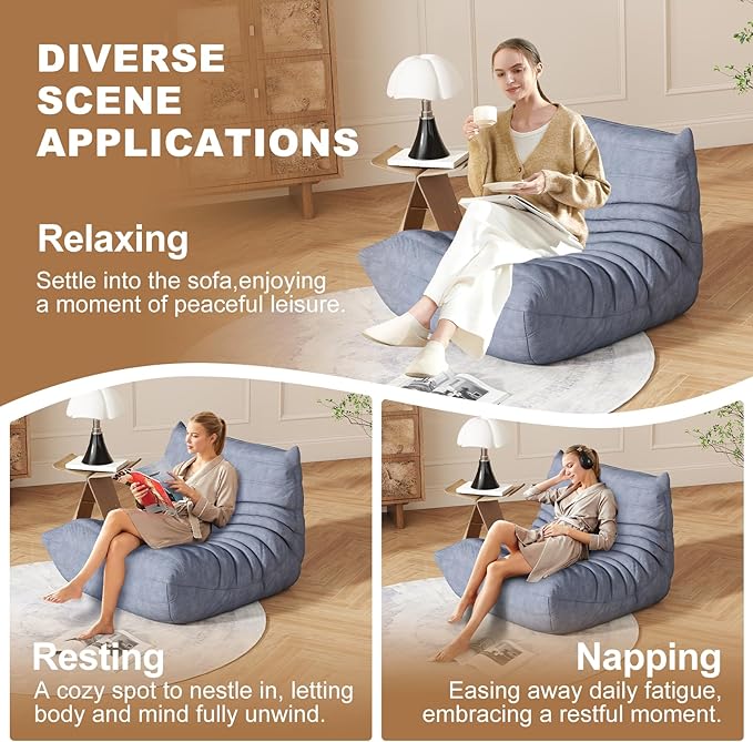 Bean Bag Chairs for Adults, Bean Bag Sofa - Adult Size with Soft Waterproof Fabric for Living Room, Apartments, Reading Corner, Gaming, and Movie Venue (Gray)-Ruum Studio Home