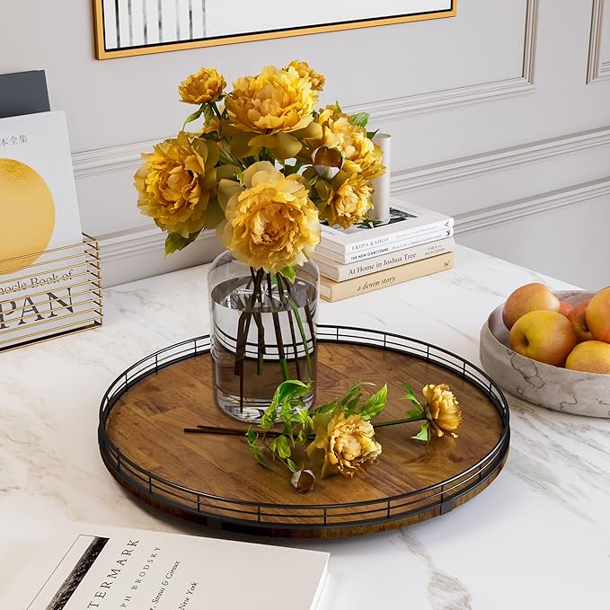 Farmhouse Oak 18" Lazy Susan Turntable Organizer for Cabinet, Round Wooden Lazy Susan Organization and Storage for Dining Table, Pantry, Kitchen, Countertop, Cupboard,Home Decor, Walnut Wood (18")-Ruum Studio Home