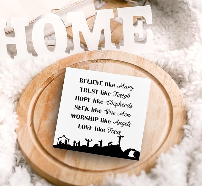 SRADMO Christian Signs for Home Decor, Inspirational Bible Verse Wood Box Sign Desk Decor, Bible Verse Decor, Christian Theme Wooden Block Box Sign Decoration for Home Office Shelf Table Decor-Ruum Studio Home