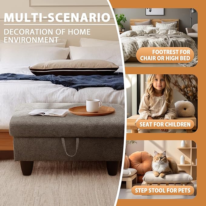 Ottoman Rectangular Storage Ottoman Bench, Flannel Footrest Stool Footstool with Lid for Living Room, Bedroom, Entryway, Dark Gray, 28.5"x19"x17.5"-Ruum Studio Home