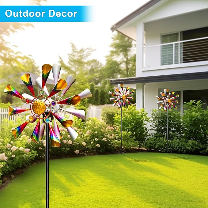 54'' Wind Spinners Outdoor Solar Garden Decor Light - Unique Metal Stake Colorful Windmill, Durable Waterproof Design for Garden, Lawn, Patio-Ruum Studio Home