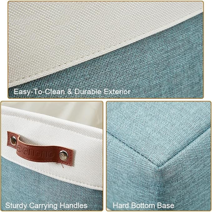 DECOMOMO Storage Bins Fabric Storage Baskets for Shelves, Linen Closet Organization Toys Nursery (Green and White, Large - 4 Pack)-Ruum Studio Home