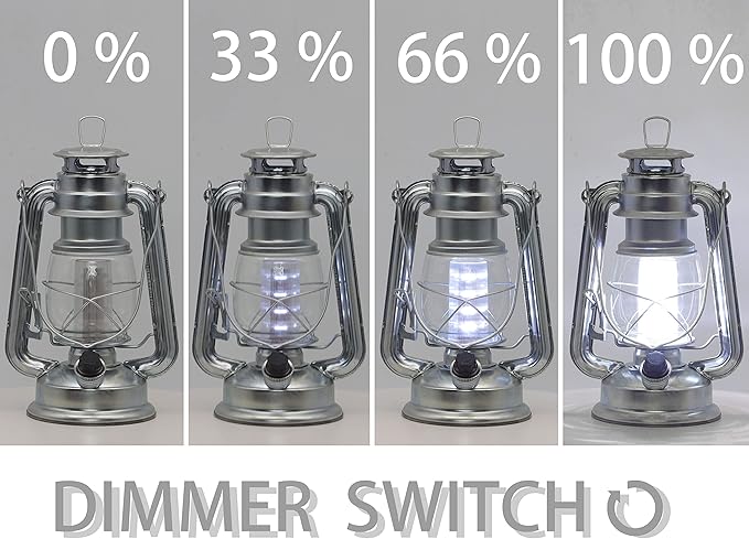 YAKii LED Vintage Metal Hanging Hurricane Lantern - 12 LED Dimmer Switch, Cold White Battery Operated for Power Outage Indoor Camping Outdoor Decoration (Silver Pack of 8)-Ruum Studio Home