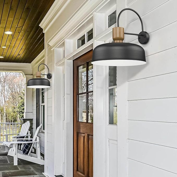 Outdoor Barn Light Gooseneck Barn Light, Farmhouse Exterior Wall Mount Light Vintage Wall Lighting Fixture Industrial Sconce Lantern for Porch, Entryway, Garage, Black, 1 Pack, Large-Ruum Studio Home